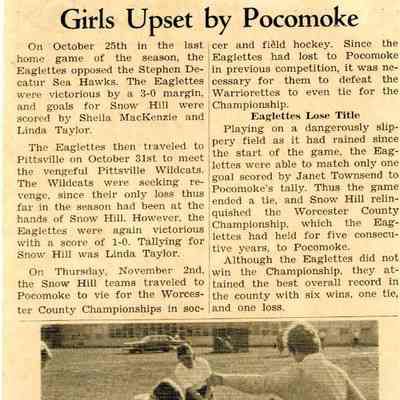 Newspaper clipping, “Girls Upset by Pocomoke,” Nov. 22, 1967