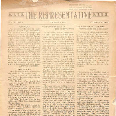 The Representative, Snow Hill High School, October 1922, incomplete