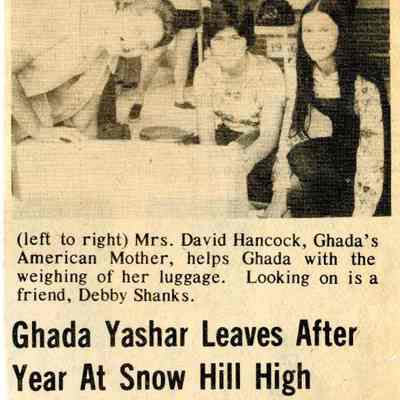 Newspaper clipping, “Ghada Yashar Leaves After Year At Snow Hill High,” July 8, 1976