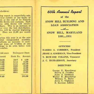 Snow Hill Building and Loan Annual Report, 1951