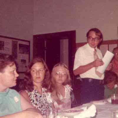 Photograph of Christa Mader, Carolyn Stutsman, Joanne Mason and unidentified people