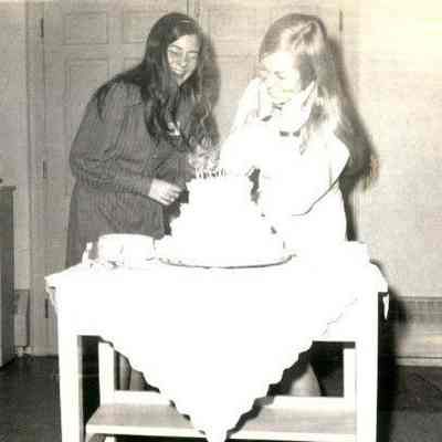 Photograph of Jennie Fulton and Jan Wiley at Jan Willey’s birthday party, Mar 1972