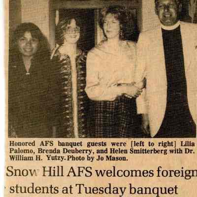 Newspaper clipping, “Snow Hill AFS welcomes foreign students at Tuesday banquet,” Sept. 29, 1981