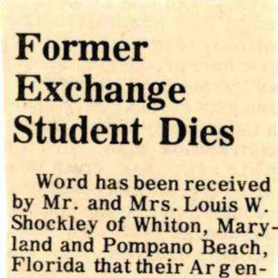 Newspaper clipping, “Former Exchange Student Dies” (Raul Tettamanti), Mar. 7, 1974 (2 pieces)