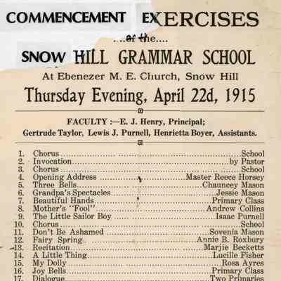 Commencement Exercises, Snow Hill Grammar School, 1915