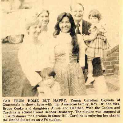 Newspaper clipping, “Far From Home But Happy” (Carolina Cayuela), Sept. 1978