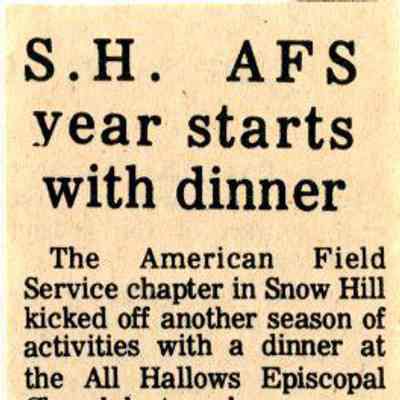 Newspaper clipping, “S.H. AFS year starts with dinner,” Fall 1980 (2 pieces)