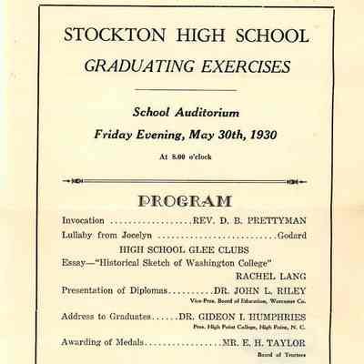Commencement Program, Stockton High School, 1930