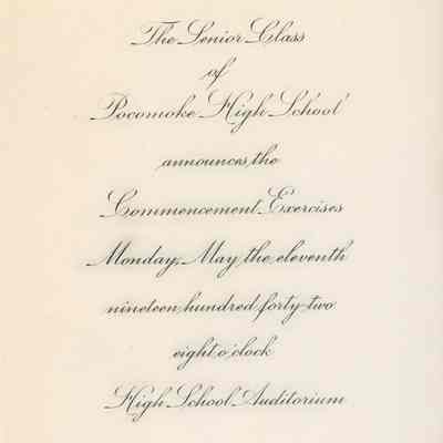 Commencement Invitation, Pocomoke High School, 1942