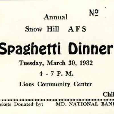 Ticket for AFS Spaghetti Dinner, Mar 1982