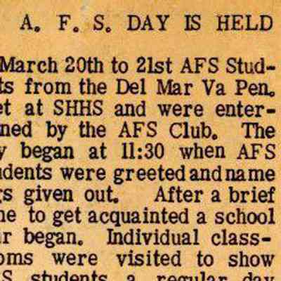 Newspaper clipping, “A.F.S. Day is Held”, 1970