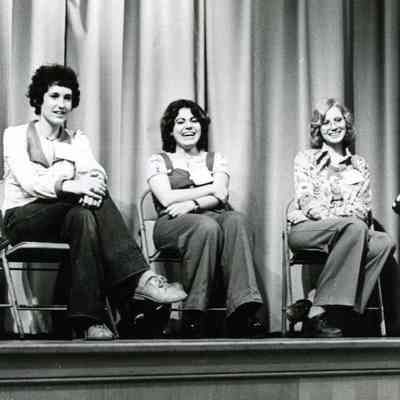 Photograph from AFS Day, Daisy Hancock, Paul Bailey, and 3 unidentified students, 1975