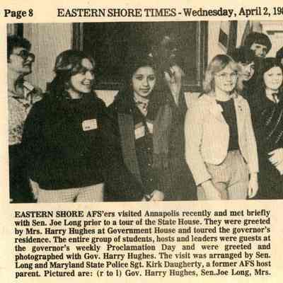 Newspaper clipping, AFS’ers visit Annapolis, Apr. 2, 1980