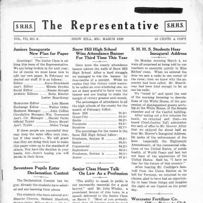 The Representative, Snow Hill High School, March 1929