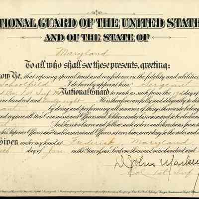 National Guard Certificate, S. James Schoolfield, 1928