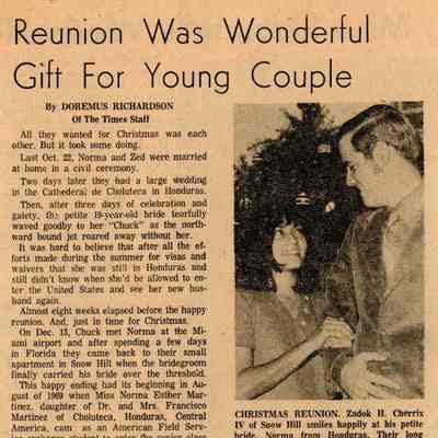 Newspaper clipping, “Reunion Was Wonderful Gift for Young Couple," Dec. 27, 1970