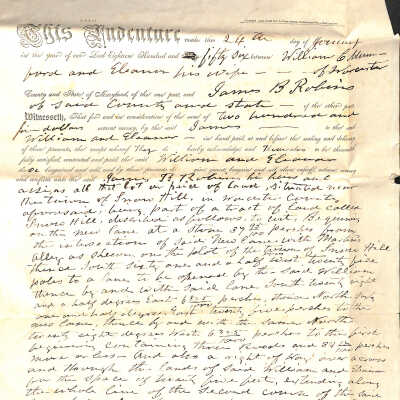 Indenture, William C. Mumford, Eleanor Mumford, and James B. Robins, 1856