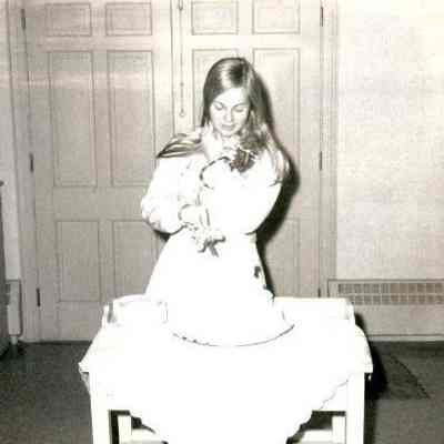 Photograph of Jan Wiley at her birthday party, Mar 1972