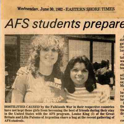 Newspaper clipping, “AFS students prepare for return home,” June 30, 1982