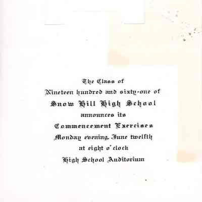 Commencement Invitation, Snow Hill High School, Brit Hansen-Stomner, 1961