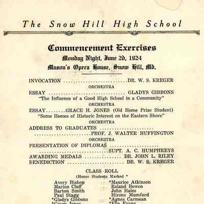 Commencement Program, Snow Hill High School, 1924