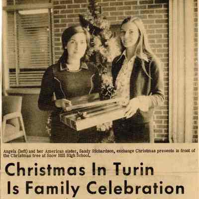 Newspaper clipping, “Christmas in Turin is Family Celebration” (Angela Sordano), 1972