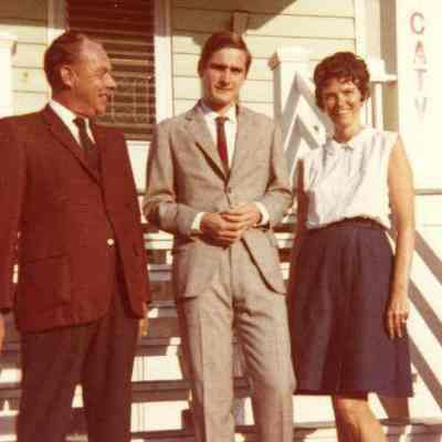 Photograph of Raul Tettamanti and host parents Louis and Loretta Shockley, 1968