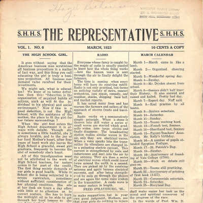 The Representative, Snow Hill High School, March 1923
