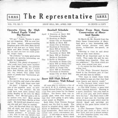 The Representative, Snow Hill High School, April 1929