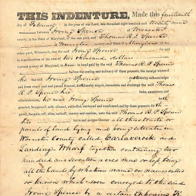 Indenture, Irving Spence and Thomas R. P. Spence, 1829
