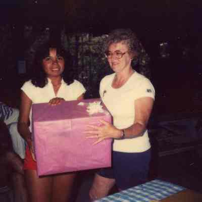 Photograph of Lilia Palamo and Joanne Mason at AFS Farewell Picnic, Jun 1982