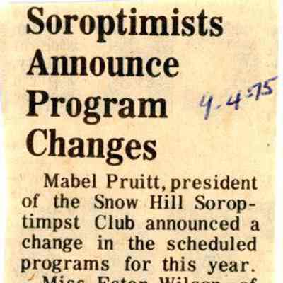 Newspaper clipping, “Soroptimists Announce Program Changes,” Apr. 4, 1975