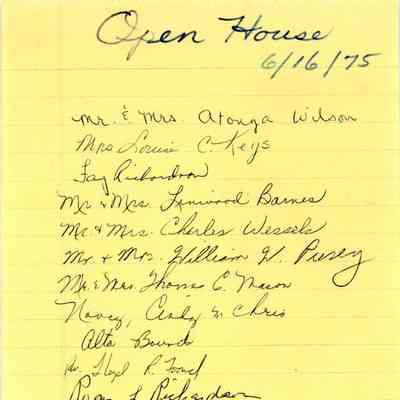 Notes, List of Names from AFS Open House, Jun 1975