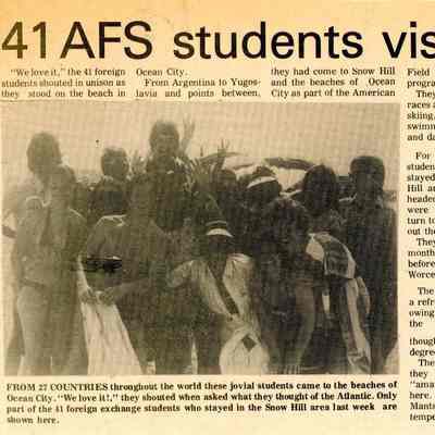 Newspaper clipping, “41 AFS students visit resort on way home,” July 11, 1974
