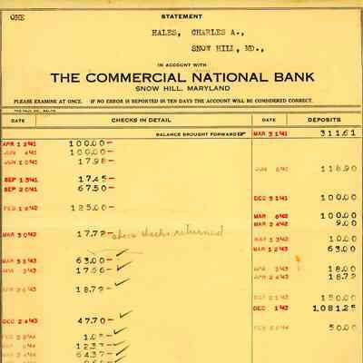 Bank Statement, The Commercial National Bank, 1941