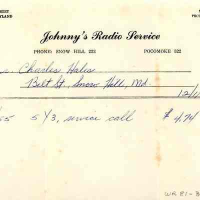 Statement and envelope, Johnny’s Radio Service, Dec. 1955