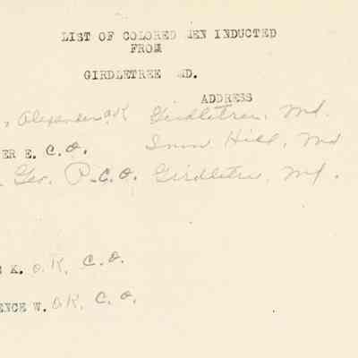 List of Colored Men Inducted from Girdletree, MD., World War I