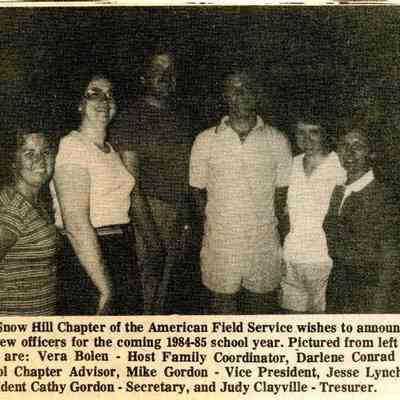 Newspaper clipping, Snow Hill AFS officers, June 1984
