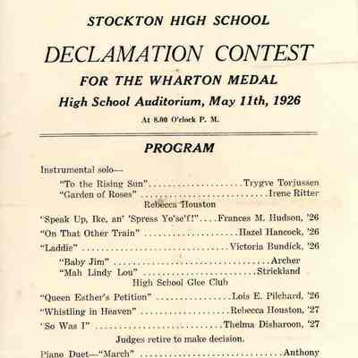 Program, Declamation Contest, Stockton High School, 1926