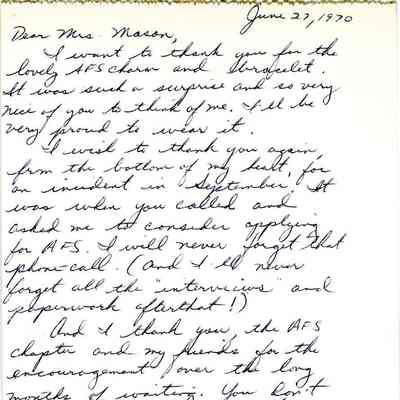 Correspondence, from Esther Costello to Mrs. Ralph Mason Jr., June 1970