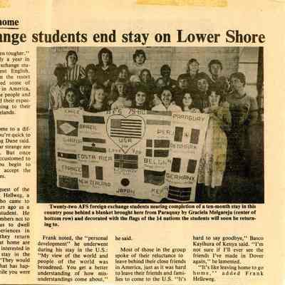 Newspaper clipping, “Foreign exchange students end stay on Lower Shore,” June 13, 1980
