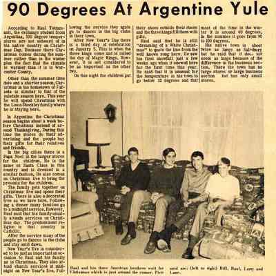 Newspaper clipping, “90 Degrees at Argentine Yule,” 1968-1969