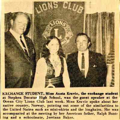 Newspaper clipping, “Exchange Student” (photo of Aasta Kravik)