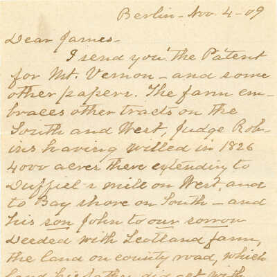 Correspondence, E. A. Robins to James Robins, 1909
