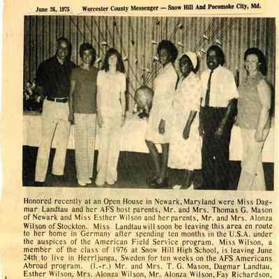 Newspaper clipping, AFS Open House (Dagmar Landtau and Esther Wilson), June 26, 1975
