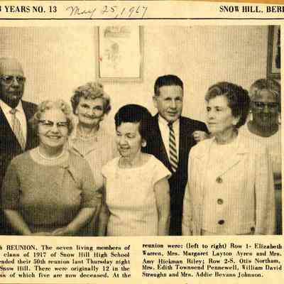 Newspaper Clipping, “50th Reunion” for Class of 1917, May 25, 1967