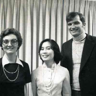 Photograph of Nevelyn Daugherty, Benjalak Huayrerai, Kirk Daugherty, Dec 1977