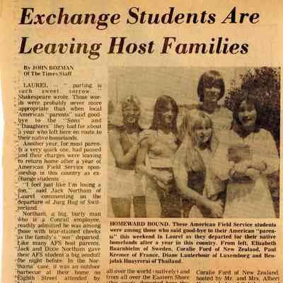 Newspaper clipping, “Exchange Students Are Leaving Host Families”, Jul 1978