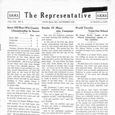 The Representative, Snow Hill High School, November 1929