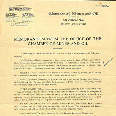 Memorandum from the Office of the Chamber of Mines and Oil